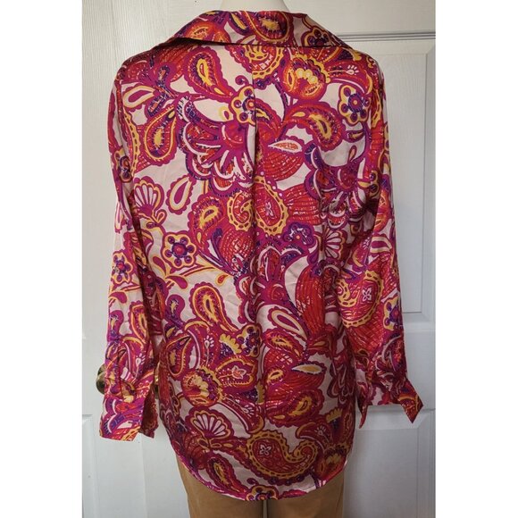 Haver London Button Down Blouse Paisley Reds & Pinks Long Sleeve Size S/P, NWOT - Picture 5 of 5